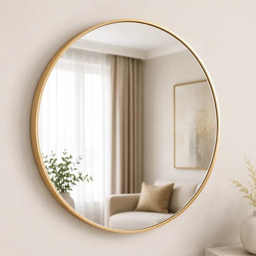 Espelho Redondo Decorativo Com Moldura Fina Dourada 30cm 40cm 60cm Para Parede E Lavabo