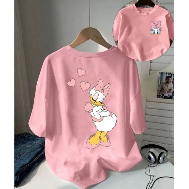 Camisa T-shirt Blusinha estampa Pato Margarida Manga Curta Gola Redonda  para Verão e Primavera