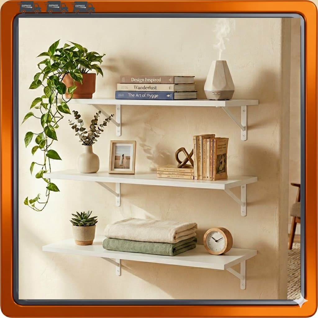 Kit 3 Prateleira 30x100 Lisa Branca Multiuso com Suporte Mão Francesa Reforçado – Branco Premium