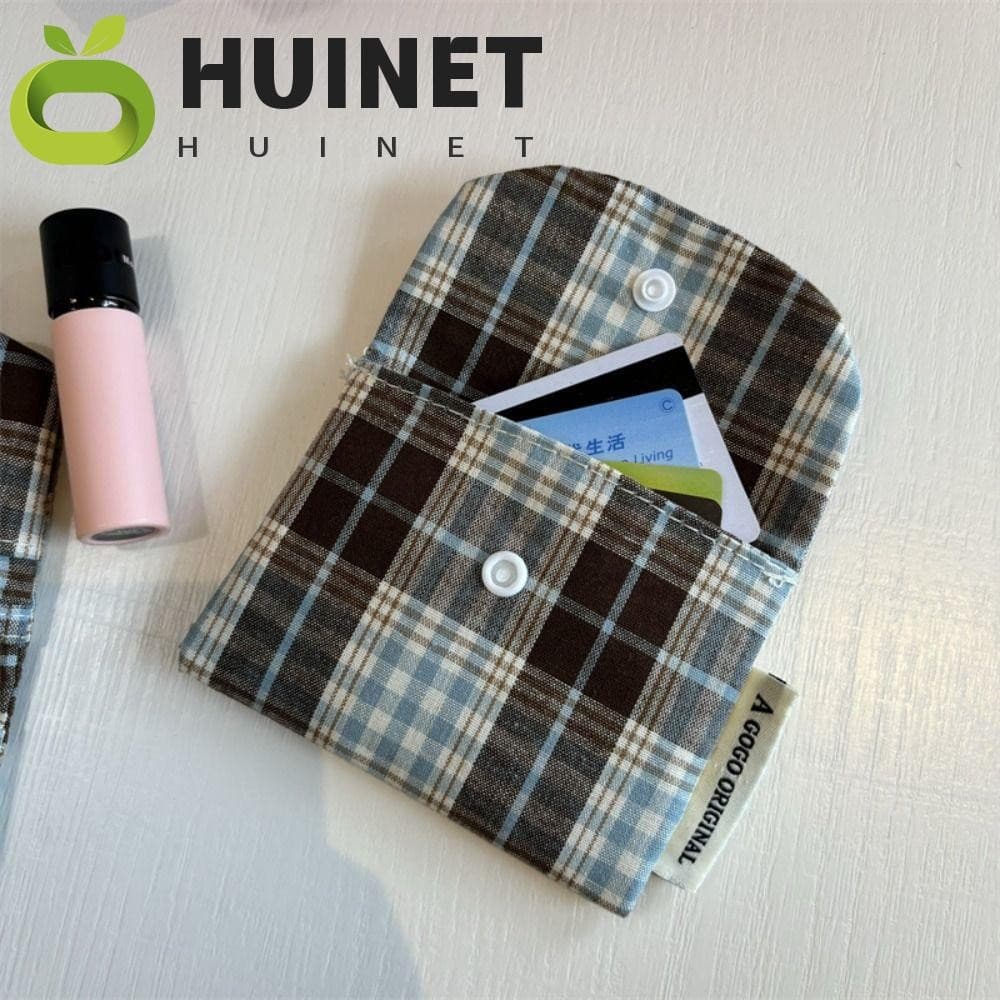 HUINET Mini Carteira De Dinheiro , Bolsa Com Zíper Lona Retro Xadrez Moeda De Moedas Carteiras Envelope De Pano