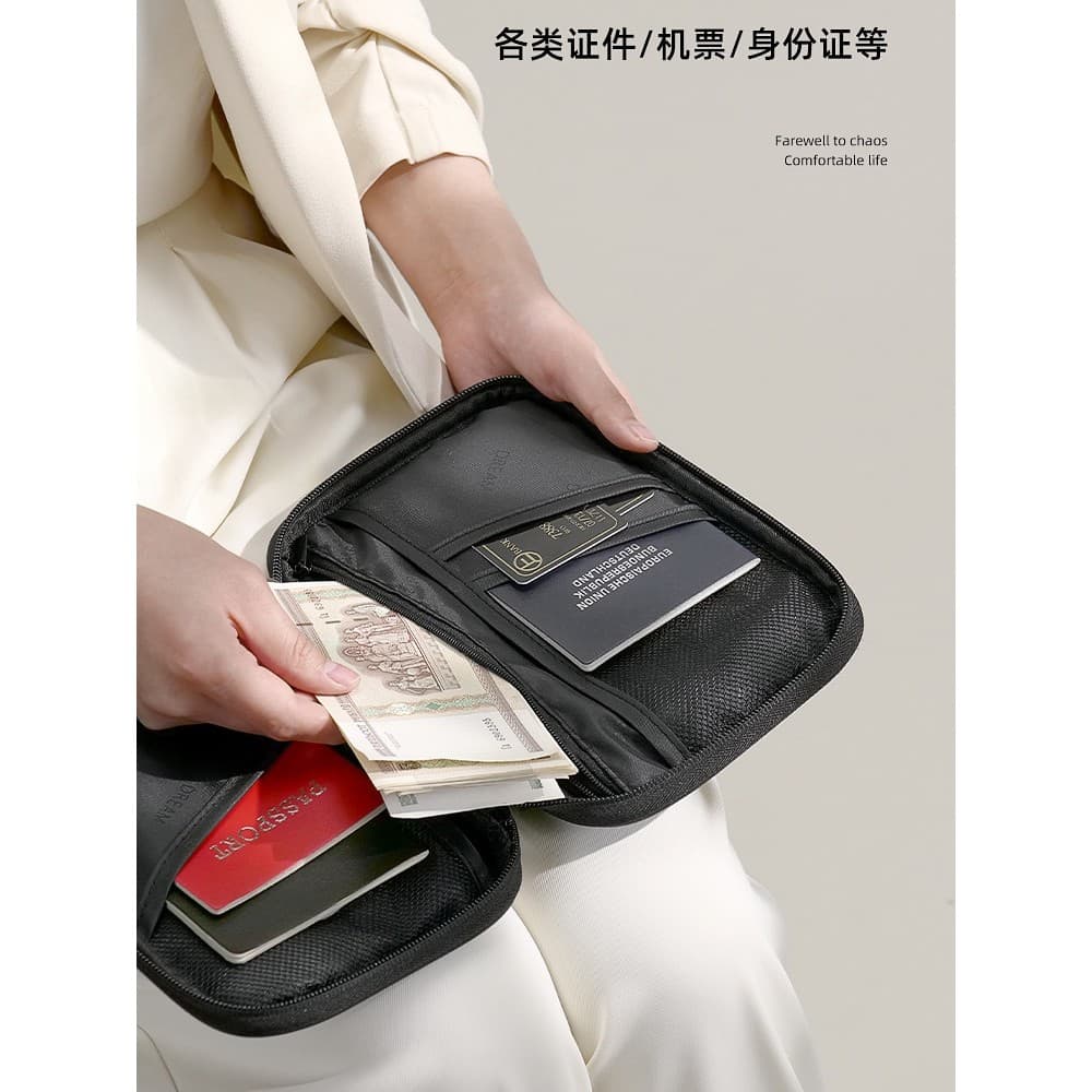 Bolsa para documentos de viagem no exterior, capa protetora para passaporte, portátil, grande capacidade, multifuncional