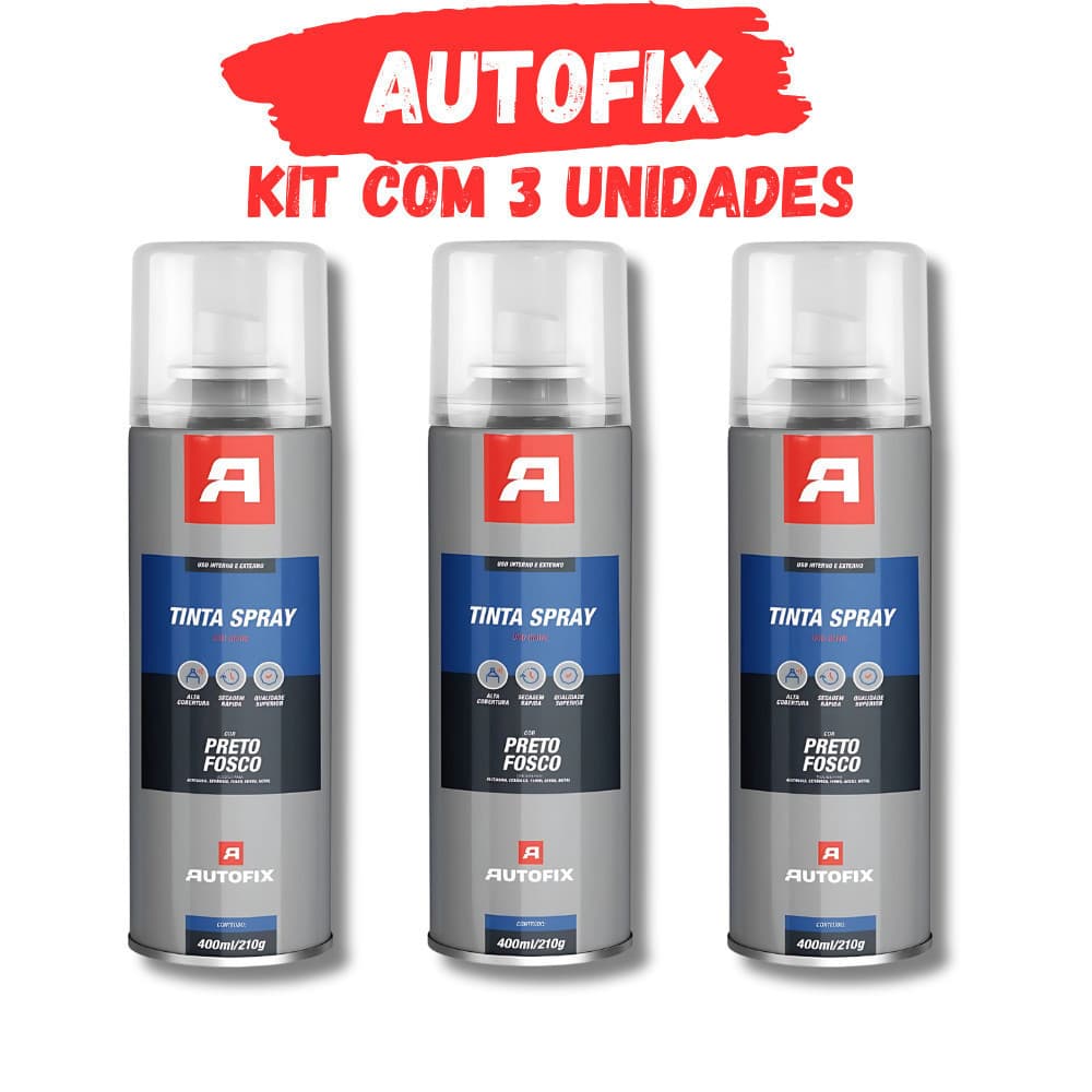 Kit 3 Tinta Spray de pintura Uso Geral 400ml - Preto Fosco