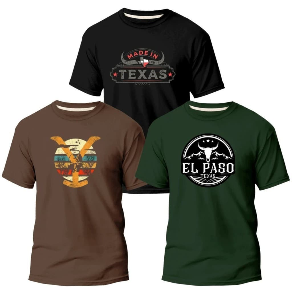 Kit 3 T-Shirt Country Texas 100% Algodão Premium Agro Rodeo
