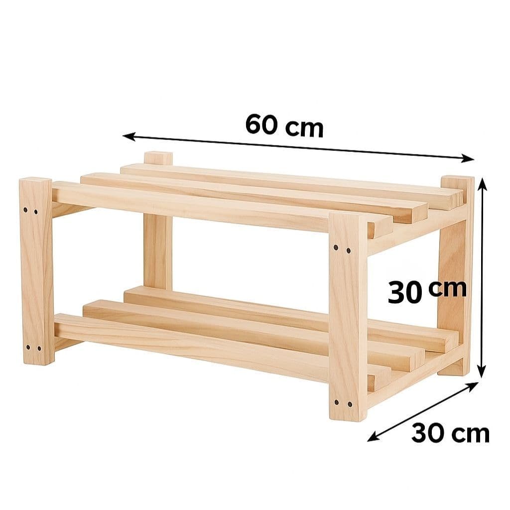 Sapateira Banco para Hall de Entrada Elegante em Madeira 60X30X30 com 2 Prateleiras em pinus