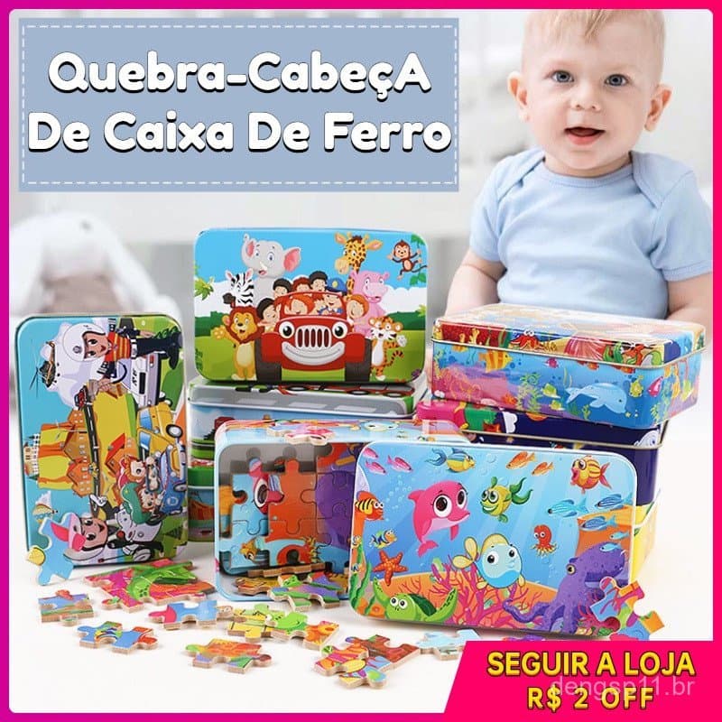Quebra-cabeça de madeira com 60 peças e caixa de ferro - Brinquedo educativo adequado para crianças de 7 a 12 anos de id