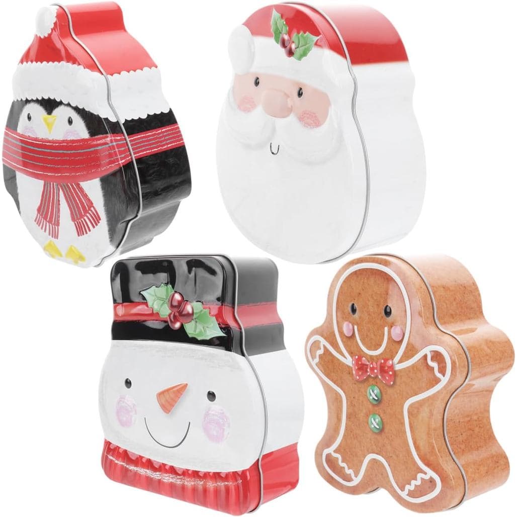 4 Peças de Latas de Biscoitos de Natal - Caixa de Lata para Cartões de Natal com Tampa - Latas de Metal para Armazenar D