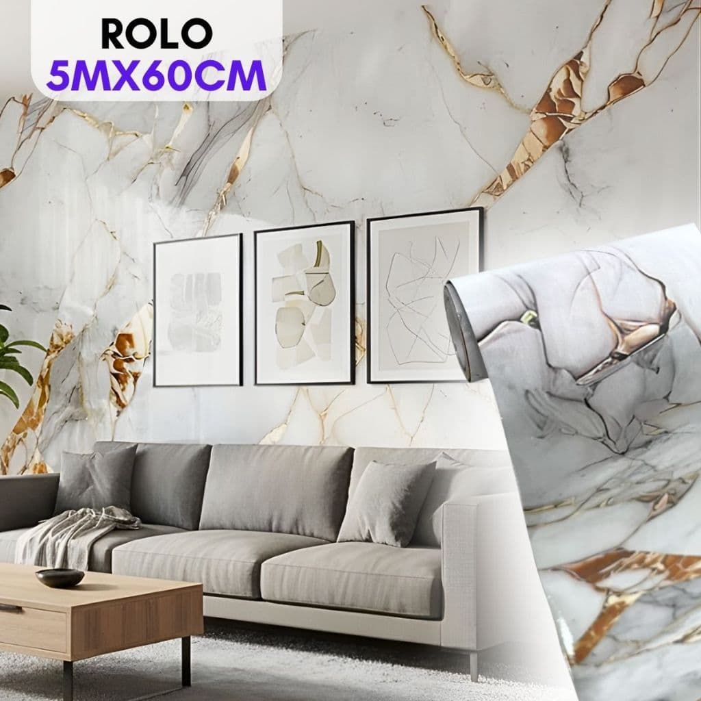Papel Parede Mármore Dourado Luxo 5mx60cm Vinílico Brilhante Adesivo Decorativo