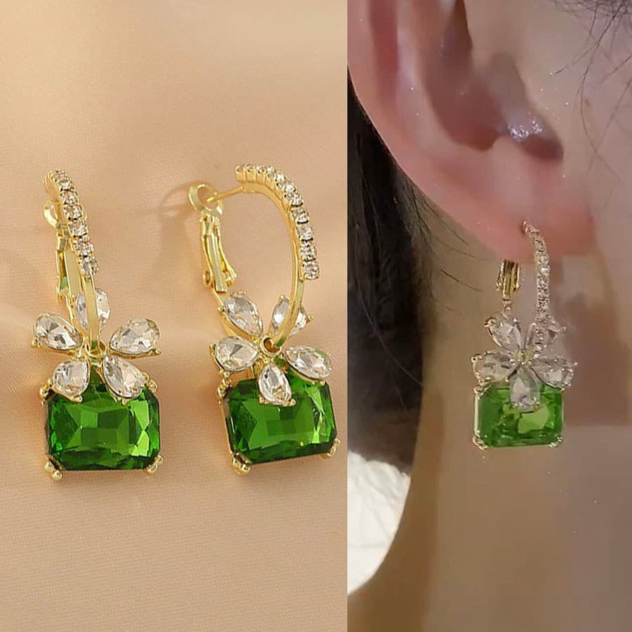 Super piscando brincos verdes temperamento High-End luz luxo diamante flor luxo strass brincos