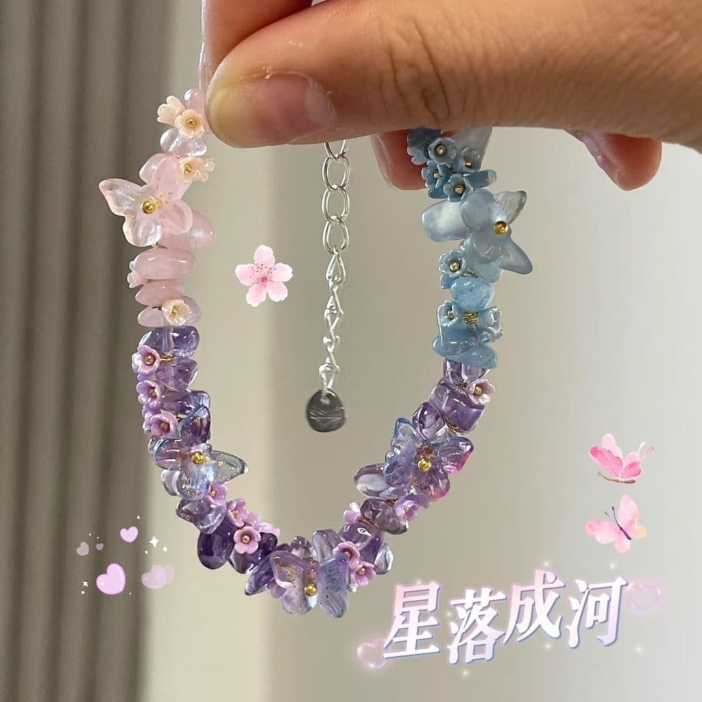 Pulseira de Borboleta Floral Arco-Íris de Verão 2025 Nova Feita à Mão Tecida Fresca e Versátil Presente para Melhores Am