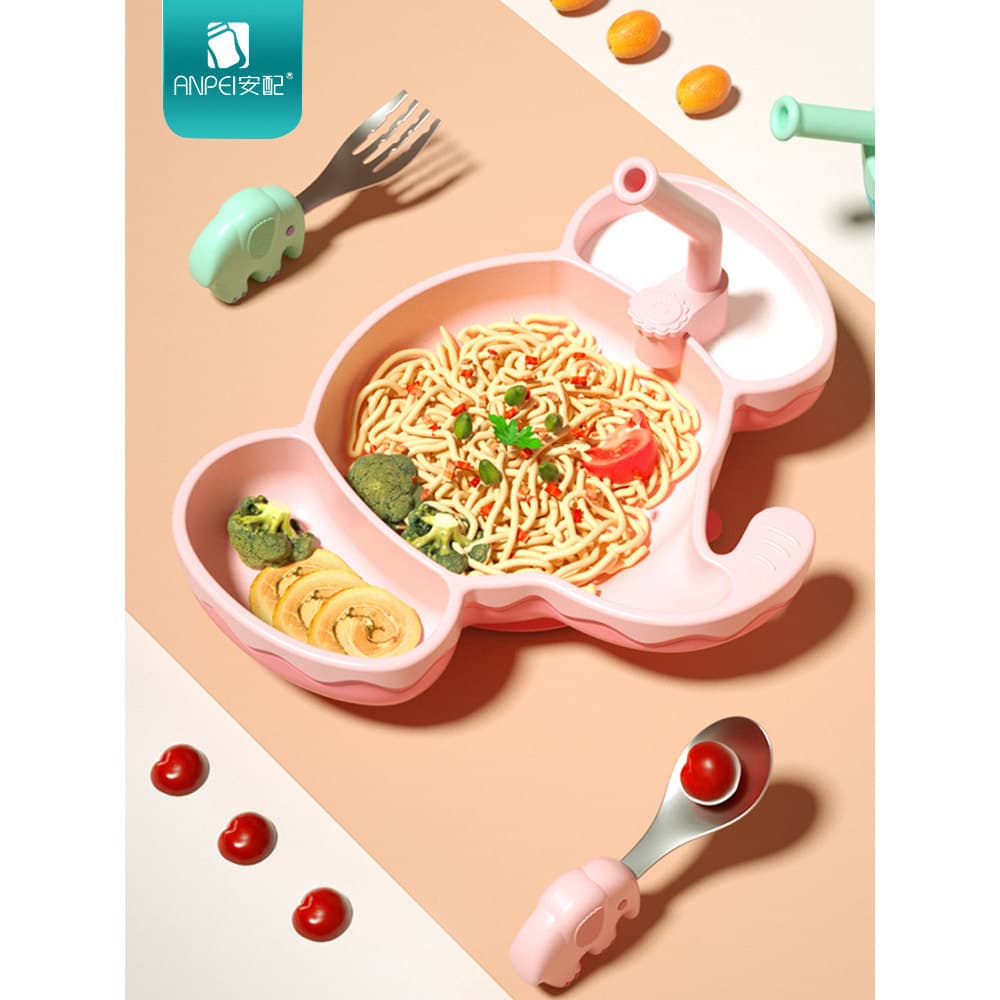 Prato de jantar seguro para bebês, placa de compartimento resistente a choques, tipo ventosa, tigela de suplemento alime