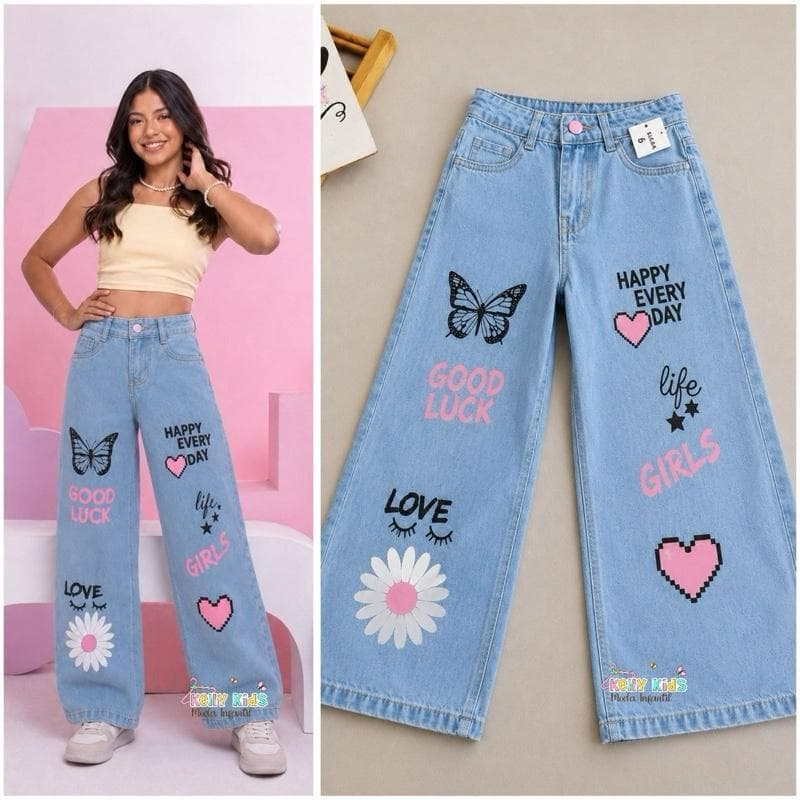 Calça Jeans Wide leg Infantil juvenil para meninas