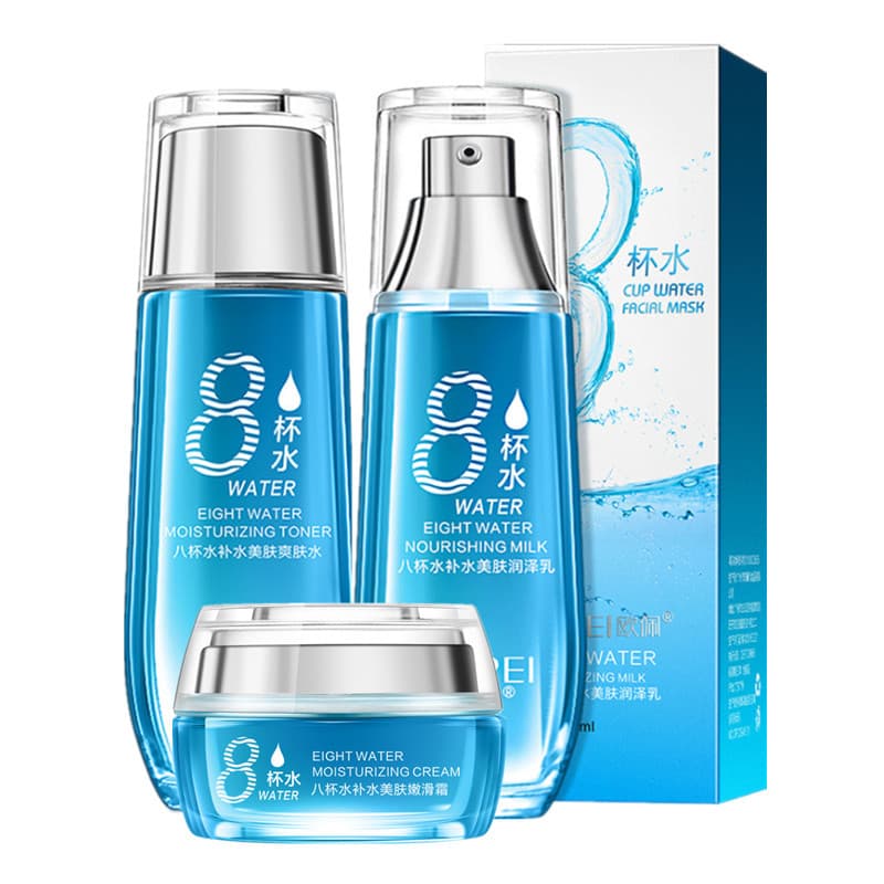 Conjunto de produtos para cuidados com a pele com oito xícaras de água, limpador facial, creme para os olhos, 8 xícaras,