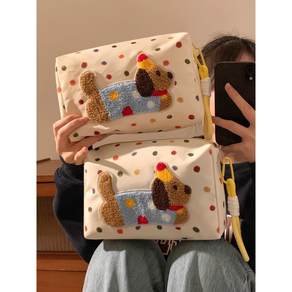 Bonito portátil bolinhas filhote de cachorro saco cosmético feminino portátil grande capacidade cuidados com a pele prod