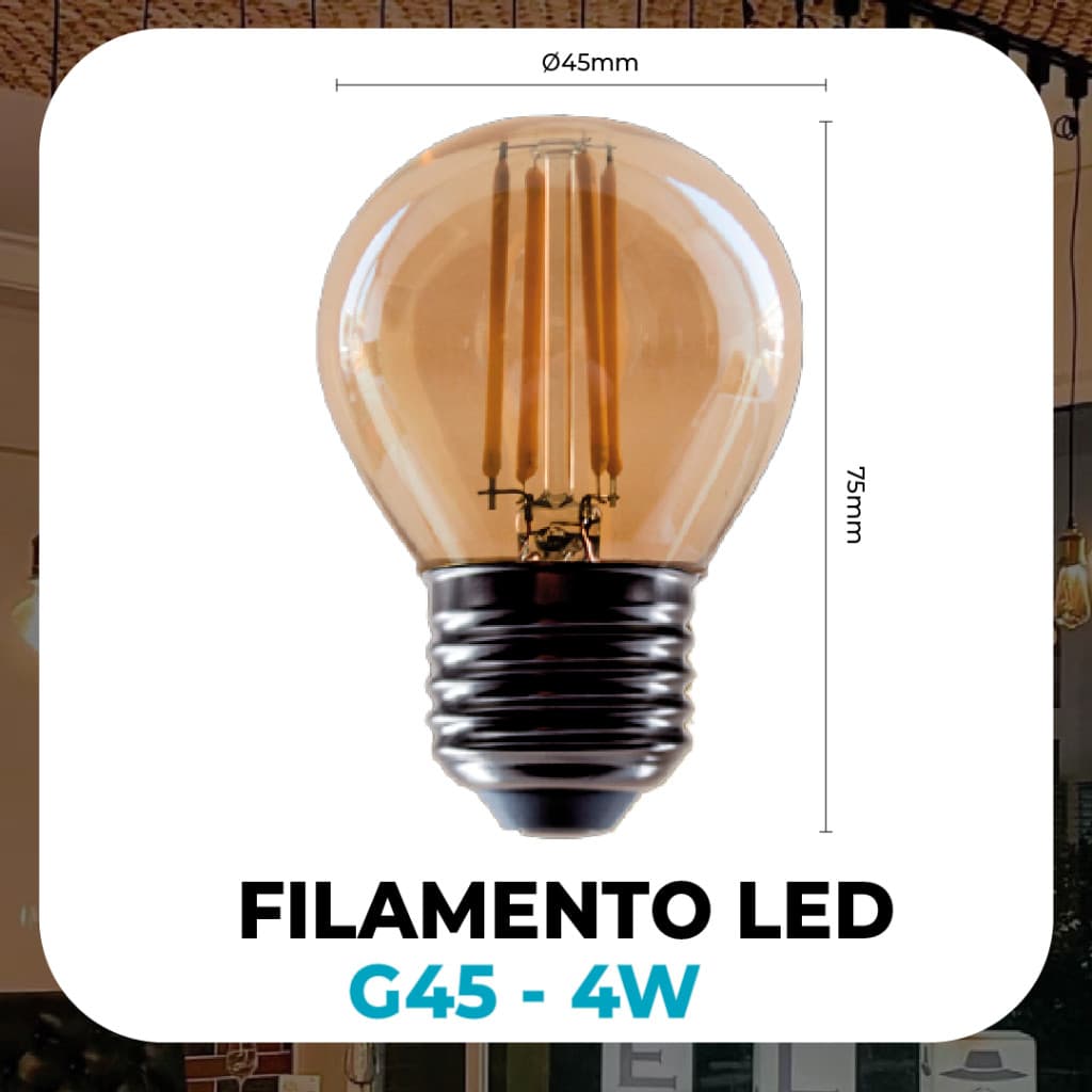 Kit 5/10 Lâmpada Filamento LED G45 4W E27 Luz Quente Âmbar Retrô Vintage 110V~220V | Bivolt