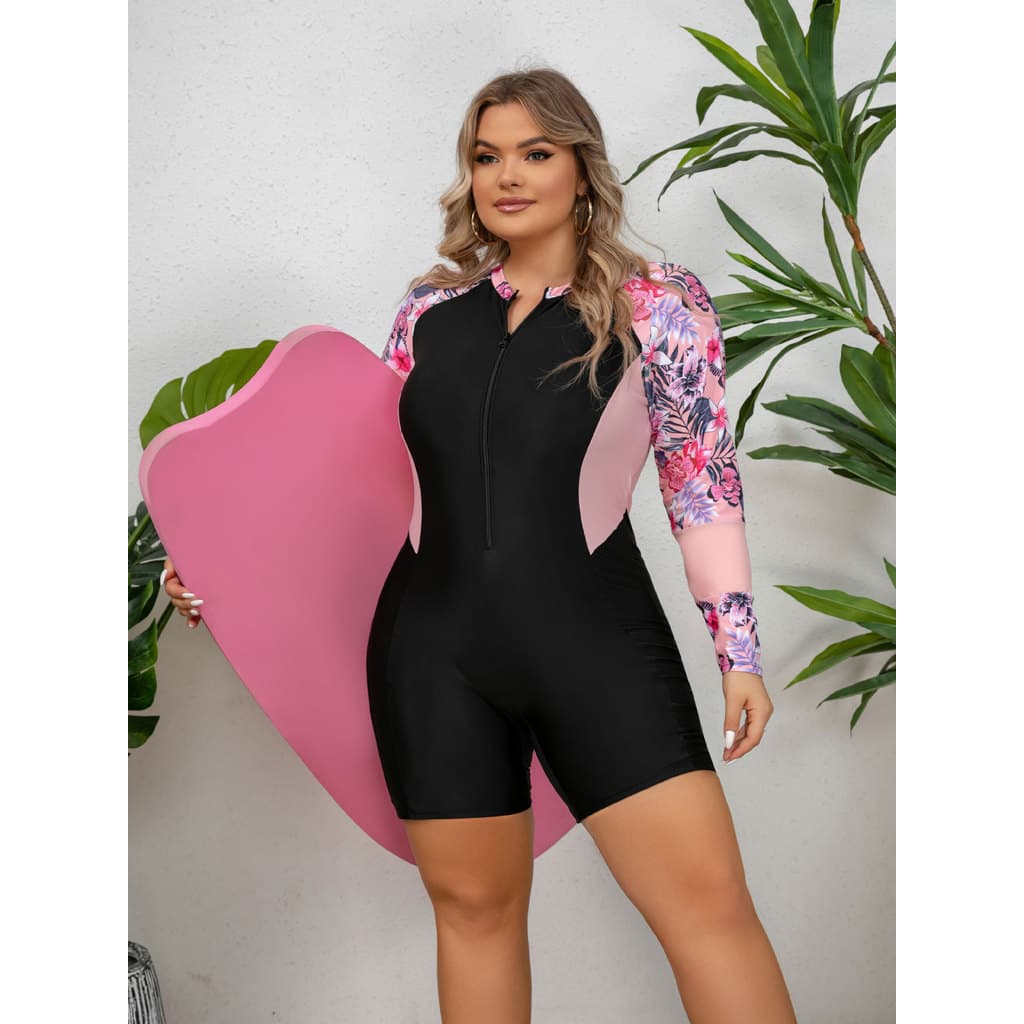 Exportação de comércio exterior europeu americano Original único maiô feminino Boxer de uma peça manga curta Plus Size 1