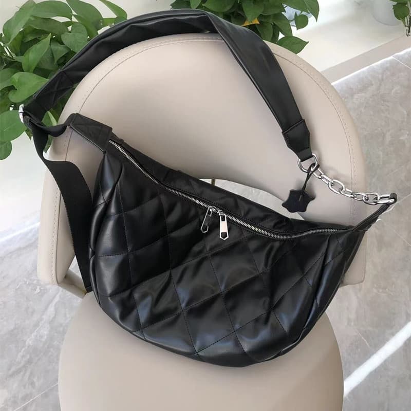 Vomas saco 2025 couro macio Casual Diagonal grande saco diamante Retro Croissant saco de pele de carneiro saco de bolinh