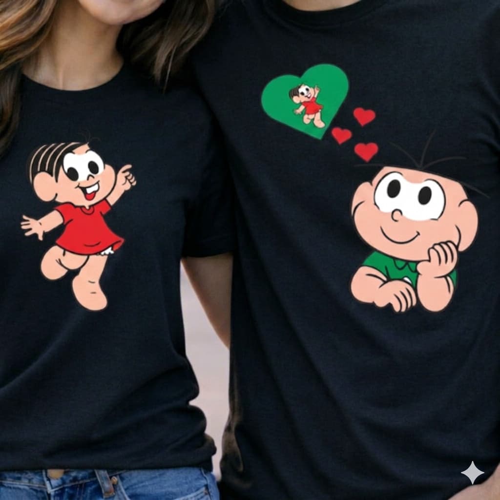 kit 2 Camiseta Casal turma da Monica Slim Kit Mozão Namorados 2 Blusas Algodão Para Você e Sua Metade