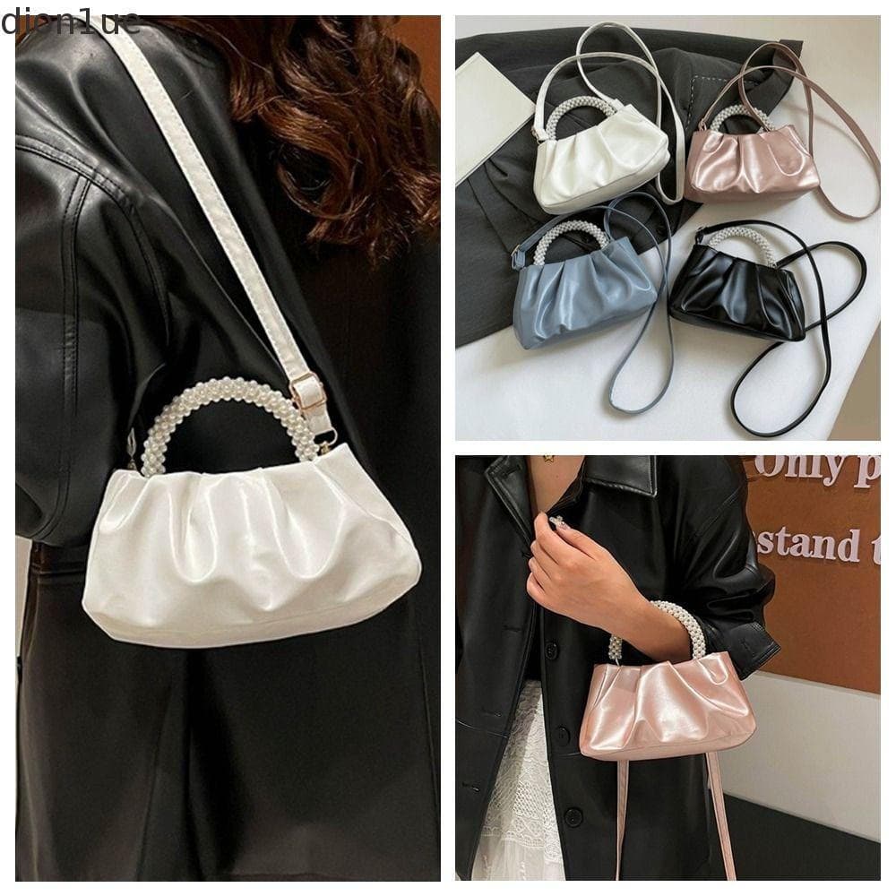 DION1UE Bolsa Nuvem , De Pérola De Imitação De Cor Sólida Ombro Feminina Quadrada Portátil Estilo Coreano