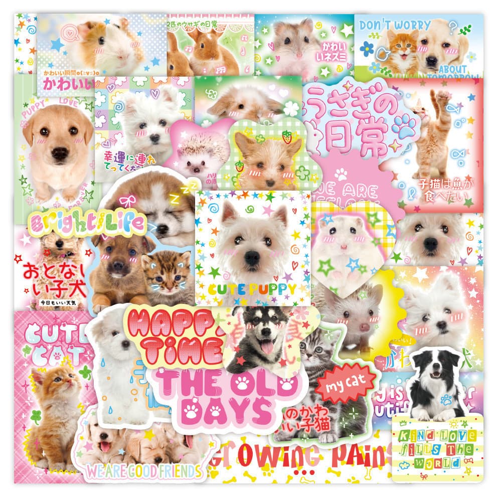 40 Adesivos Fofos de Cachorrinhos, Gatos e Coelhos para Decoração de Celular, Scrapbook e Diário, Material de Papelaria