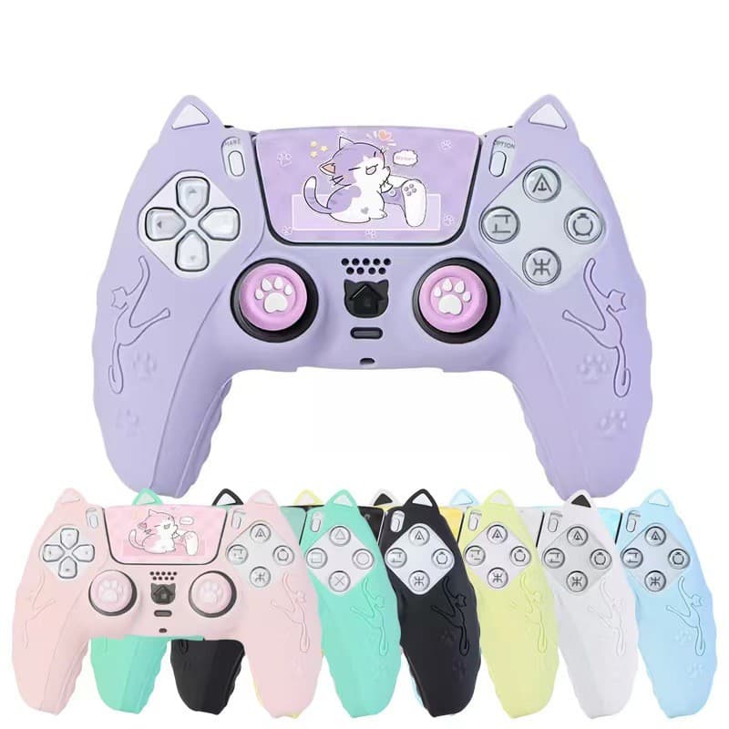 Conjunto De Controlador  , Pele De Silicone De Gato , Com Capa Protetora Adesiva Para PS5