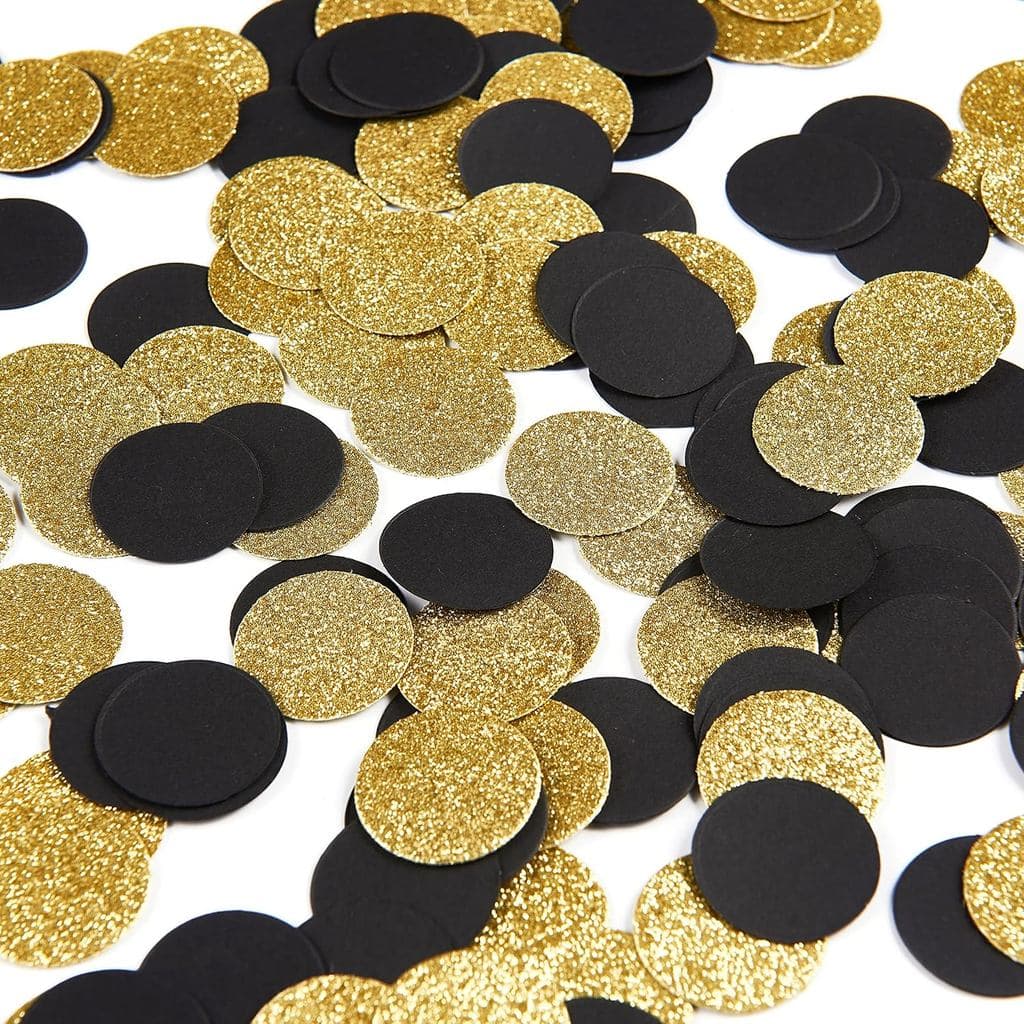 300pc Black Gold Paper Table confetti,Circle Dots Glitter Party Table Confetti for Baby Shower Birthday Party Decoration