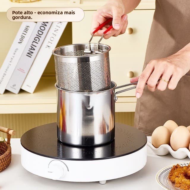 Fritadeira doméstica de aço inoxidável, mini fritadeira multifuncional economizadora de óleo, adequada para fogões de in