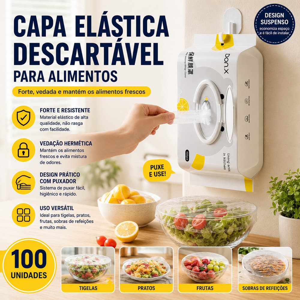 100 Tampa Descartável De Plástico Para Alimento Touca Multiuso Uso Doméstico Cozinha Proteção Para Comidas E Recipientes