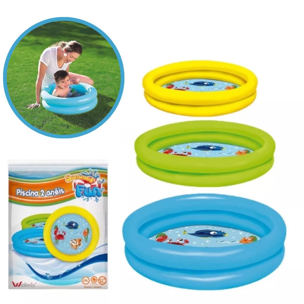 Piscina Infantil Inflável 2 Anéis 61L Fundo Estampado WS50229
