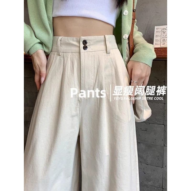Fat MM Calças de pernas largas femininas primavera verão novo estilo cintura alta All-Match mais magro olhar novo estilo