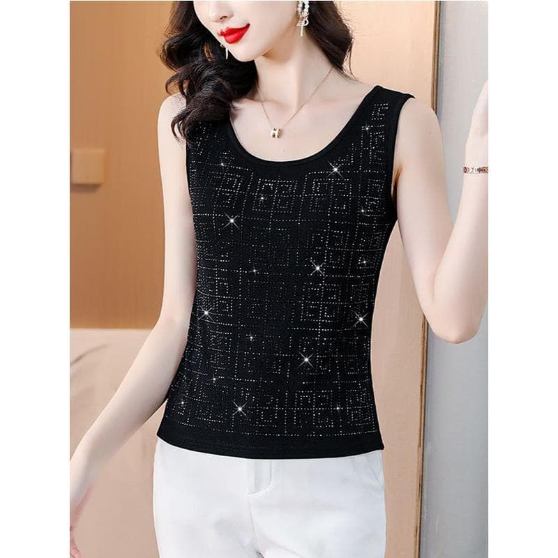 Indústria pesada diamante quente senhoras colete novo estilo interior mãe de meia-idade camisola camisa de fundo feminin