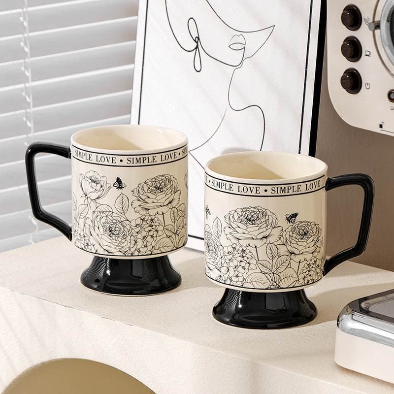 Copo de água de cerâmica retrô, copo de jardim rosa, copo de café de alto valor, caneca de casal, copo de lembrança