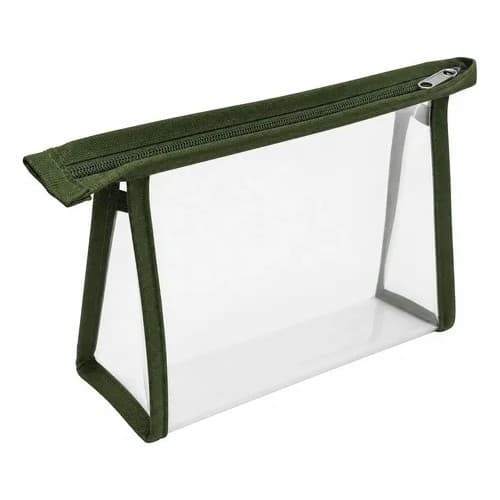 Kit 10 Necessaire Estojo Brinde Empresa Transparente Viagem Verde-musgo Lisa