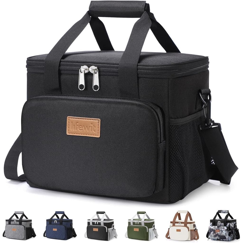 Bolsa Térmica Média Lifewit, Lancheira Isolada, Bolsa Térmica Flexível para Adultos, Homens e Mulheres, Preta, Capacidad