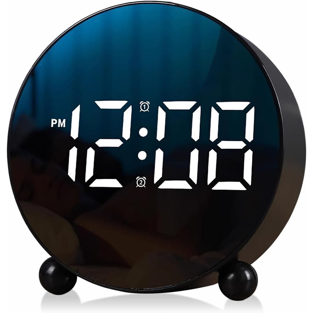 Relógio despertador digital, relógio despertador com display LED redondo, pequeno relógio digital com dois alarmes, 3 ní