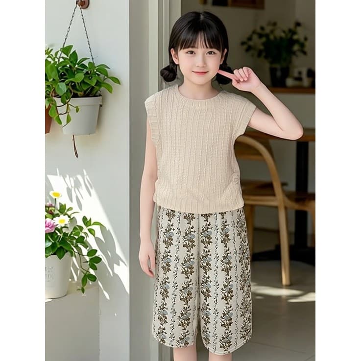 Meninas versão coreana colete terno roupas de verão bebê estilo ocidental Floral estilo fino esportes Casual sem mangas