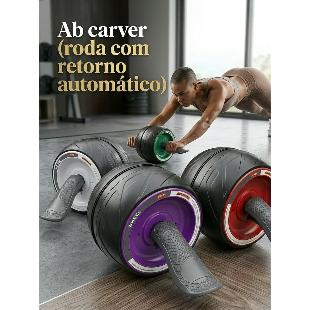 Roda Abdominal Ab Carver FITCORE - Com Retorno Automático, Estabilidade e Revestimento de Borracha