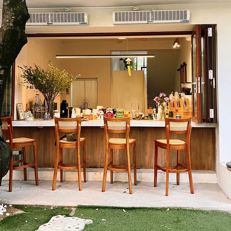 Nordic café recepção cadeira alta Rattan barra cadeira chinesa encosto de madeira maciça barra clara leite loja chá banc