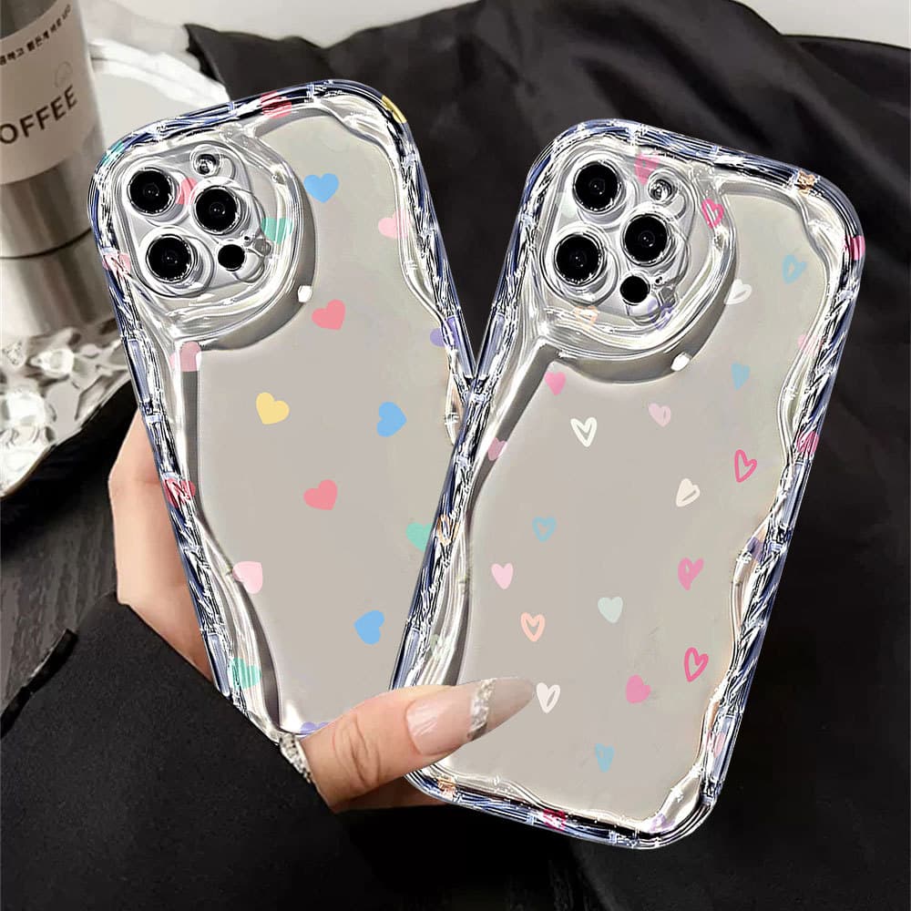 Capa De Telefone Ondulada Transparente , Corações Pastel À Prova De Choque Para Samsung A56 A36 A55 A54 A16 A15 A14 A05