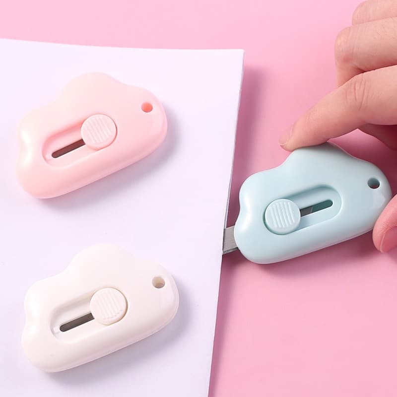 Mini Faca com Padrão de Nuvem Rosa/Branco/Azul, Faca Multifuncional Fofa, Material Escolar e Papelaria