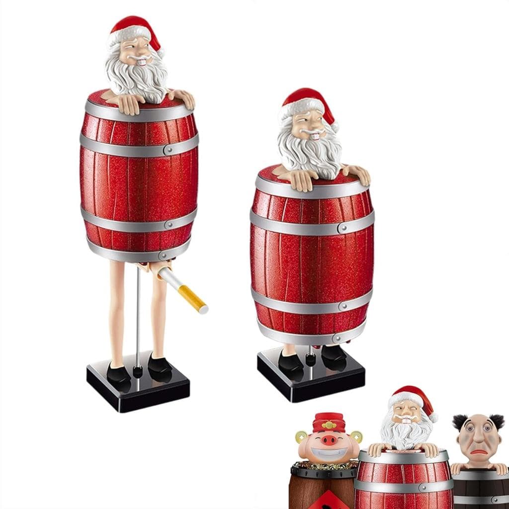 Dispensador Engraçado e Peculiar, Figuras do Papai Noel no Barril de Madeira, Presente de Brincadeira para Decoração de