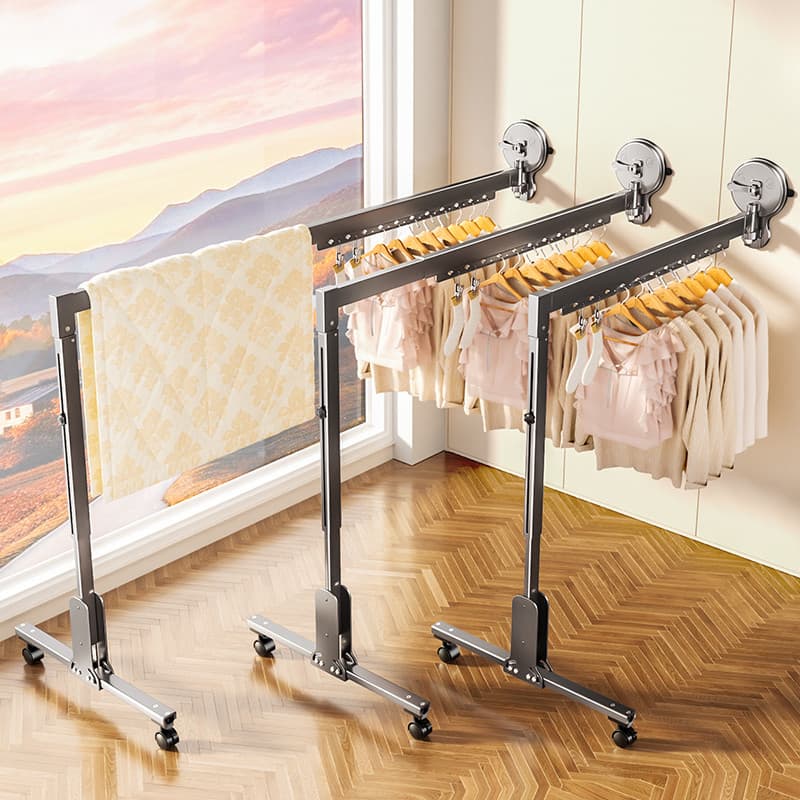 Ventosa rack de secagem varanda vidro dobrável secagem colcha ferramenta útil retrátil interior Bay janela roupas haste