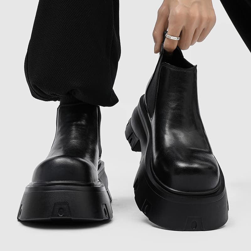 2025 novo estilo 7cm de sola grossa Chelsea botas masculinas estilo britânico All-Match preto meados de topo aumentando