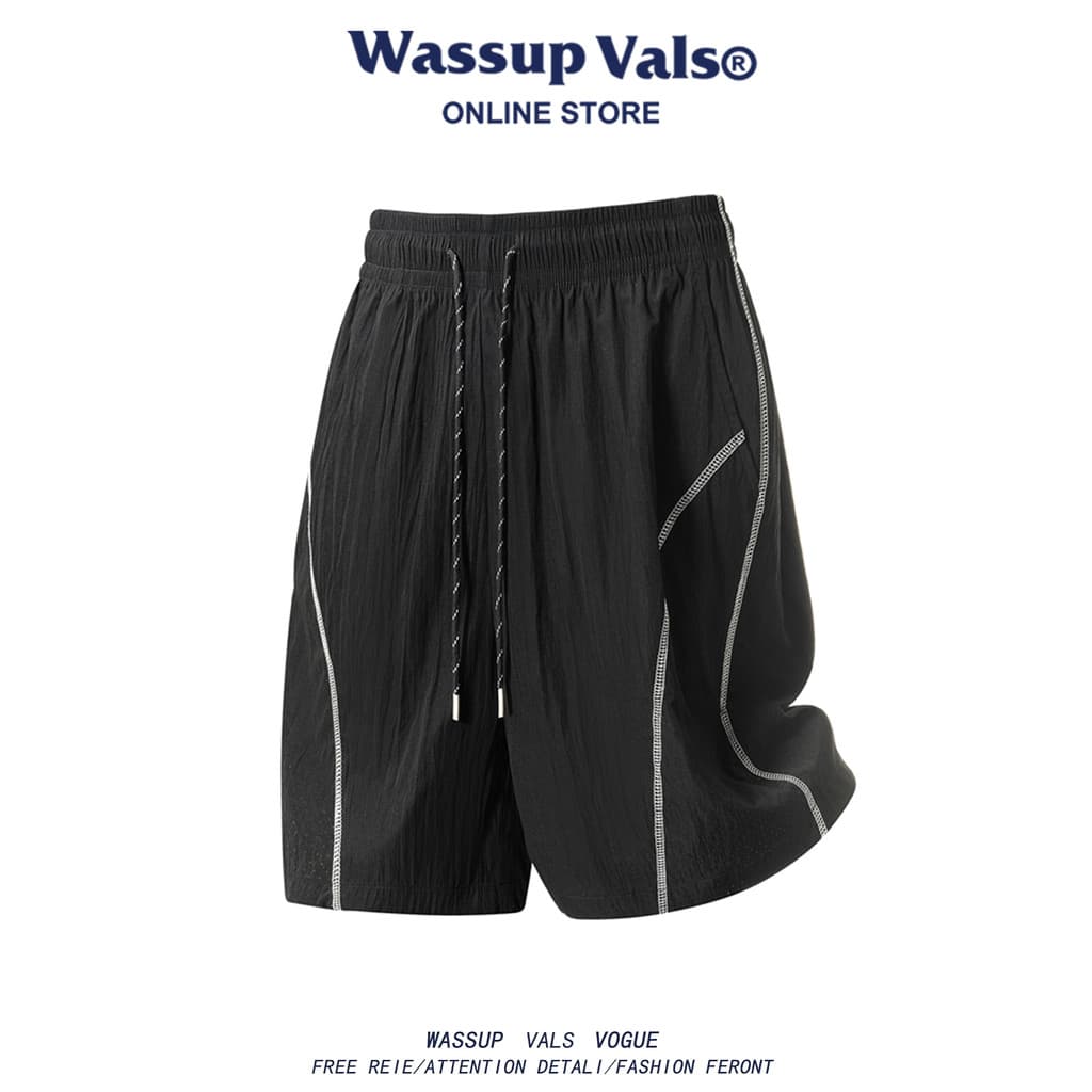 WASSUP VALS Street Wear Funcional Vento Shorts Respiráveis de Secagem Rápida Masculino Verão Contraste Cor Linha Aberta