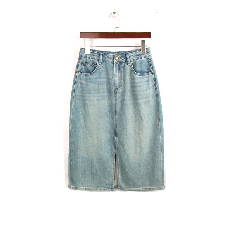 Tencel Denim saia verão estilo fino feminino pequeno tamanho grande cintura alta fenda frontal forma pêra mais magro olh