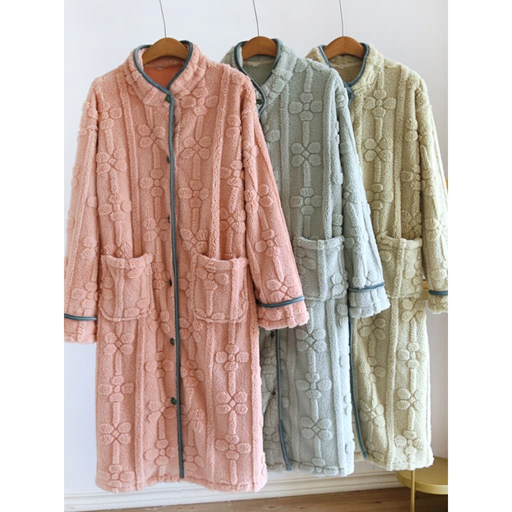 Outono inverno camisola feminina flanela engrossado longo roupão versão coreana Coral velo forro gola alta quente Pa