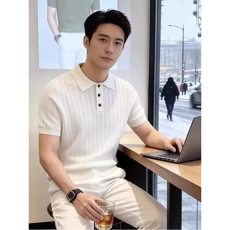 Verão de manga curta camiseta masculina camisa polo High-End sentido rufião bonito magro-ajuste Street Wear todos @