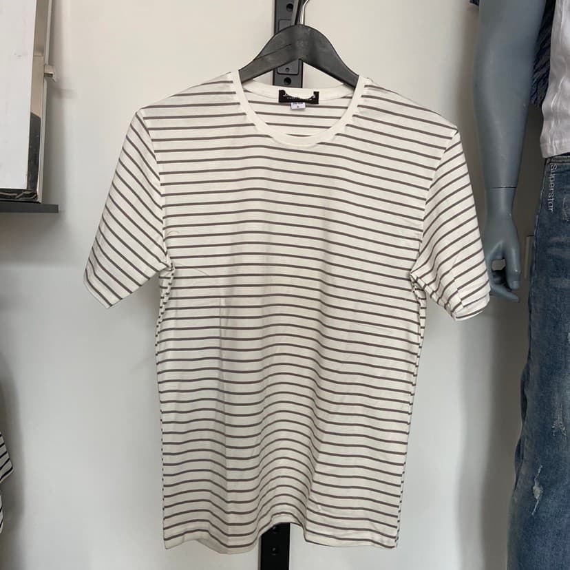 JJ Cut Label Verão Masculino Novo Estilo Moda Gola Redonda Tecido de Algodão Puro Stretch Casual Esportes Listrado Manga