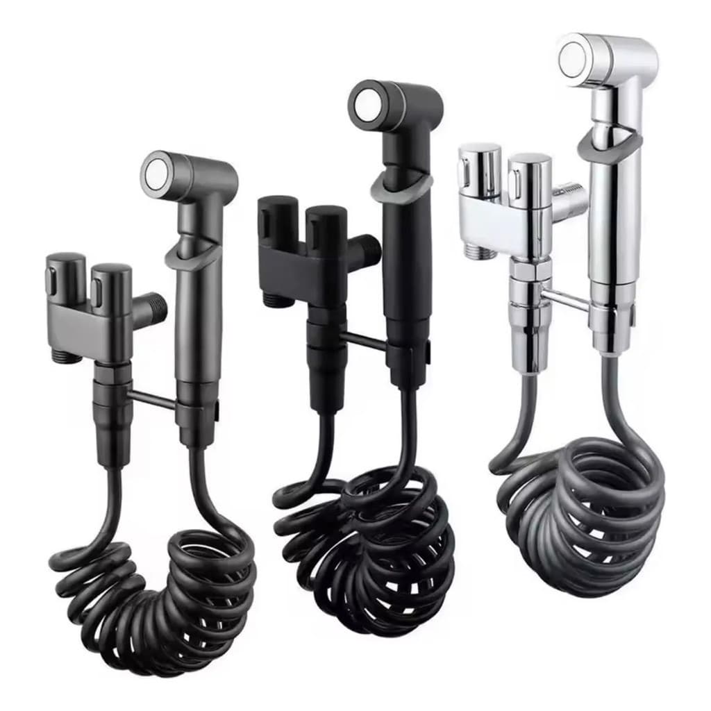 Ducha Higiênica Dubai Luxo Preto Metálica Registro Duplo