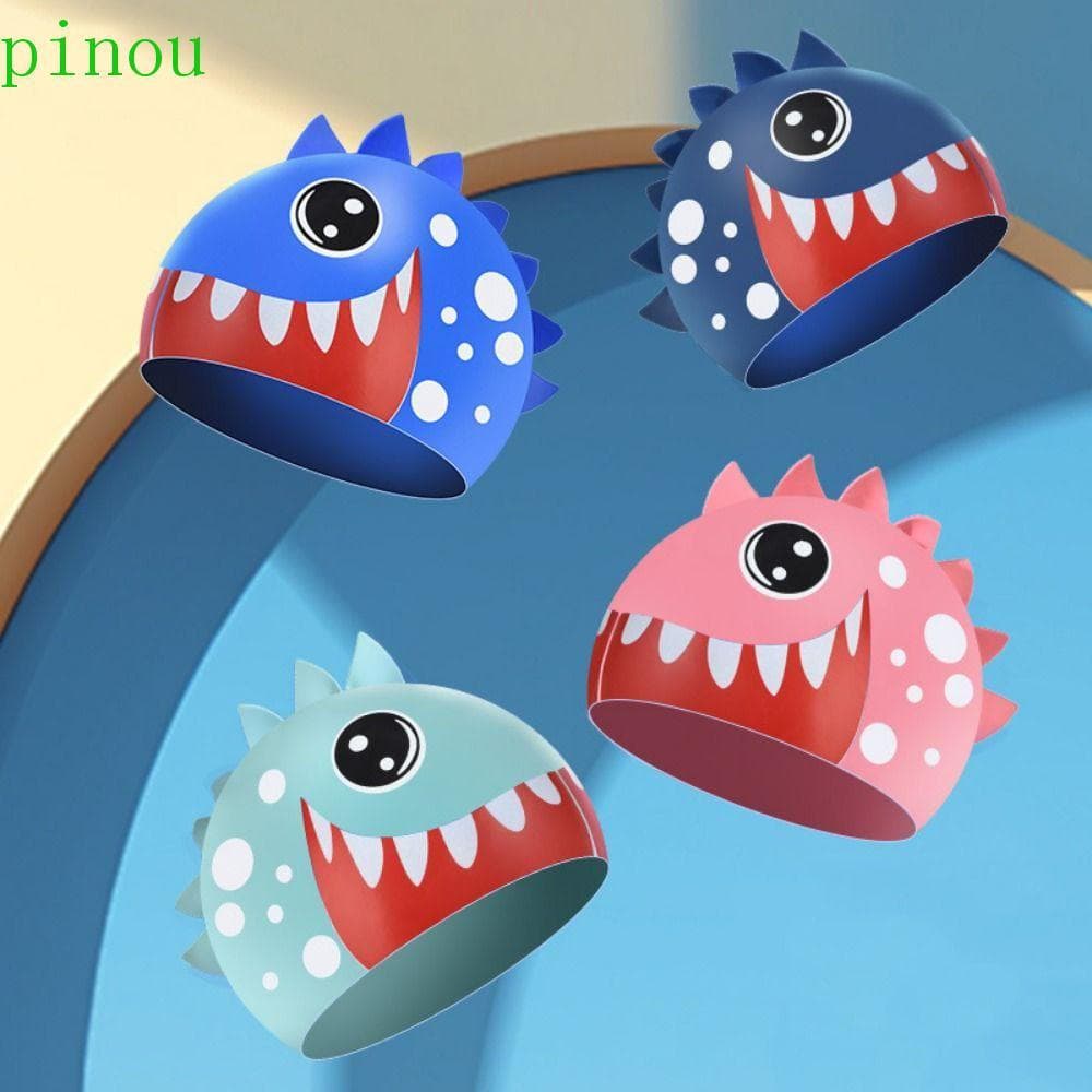 Chapéu De Natação De Silicone PINOU , Touca Infantil De Tubarão Animal De Desenho Animado Impressa Com Proteção De Ouvid