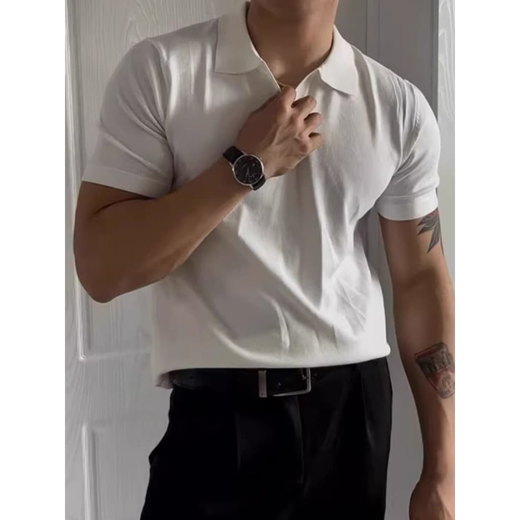 Americano Retro de alta qualidade camisa POLO de manga curta masculina na moda casual malhas lapela casual simples respi